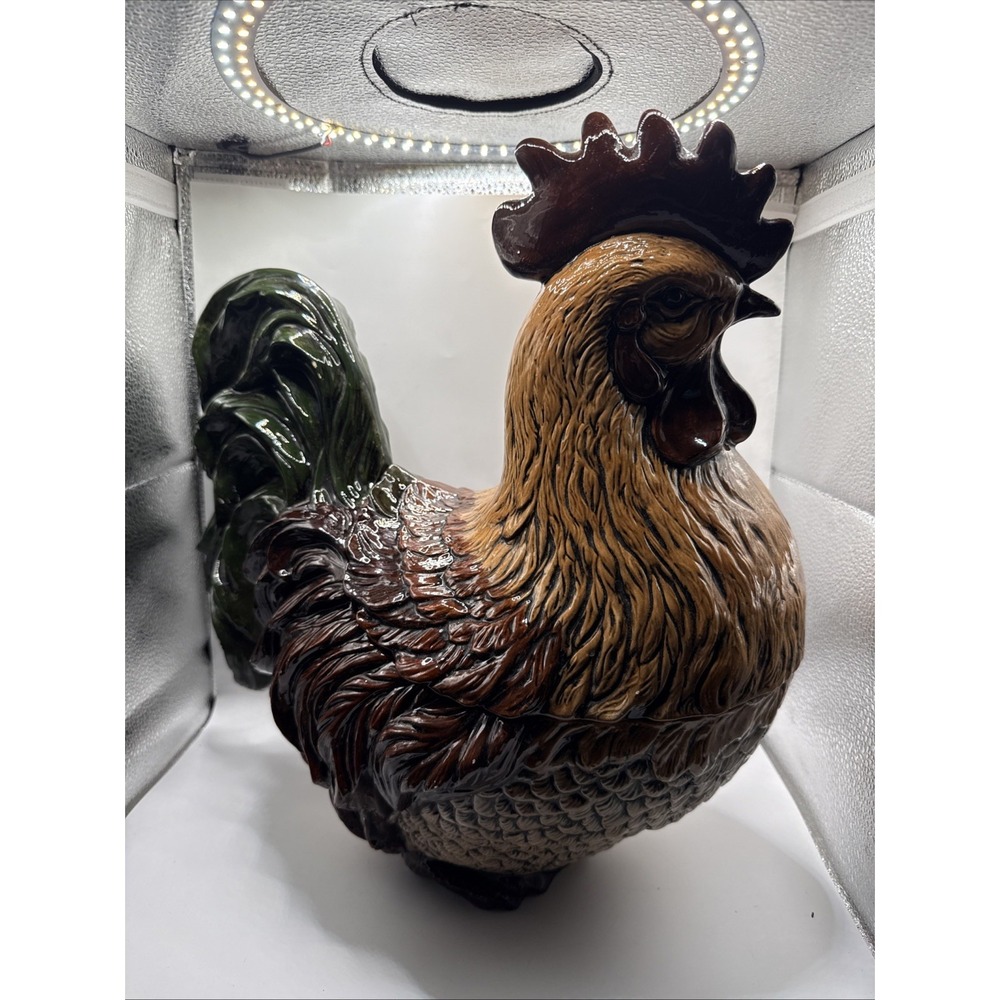 Vintage XLarge Rustic Colorful Porcelain Rooster Hand-painted Figurine 15" T - Picture 2 of 16